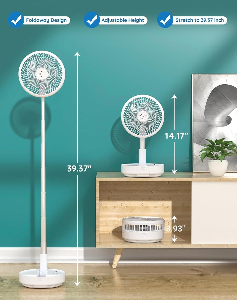 Primevolve Portable Oscillating Standing Fan,Rechargeable Battery Operated USB Floor Table Desk Fan with Remote, Bedroom Camping Travel Fans White 7.7" - Image 3